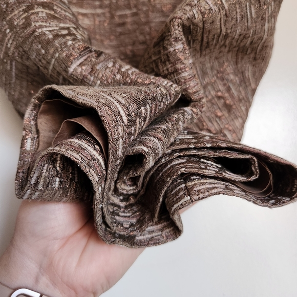 MICHAEL MICHAEL KORS Taupe/ Metallic Gold Mini Textured Skirt Size Petite 8 - Picture 4 of 16